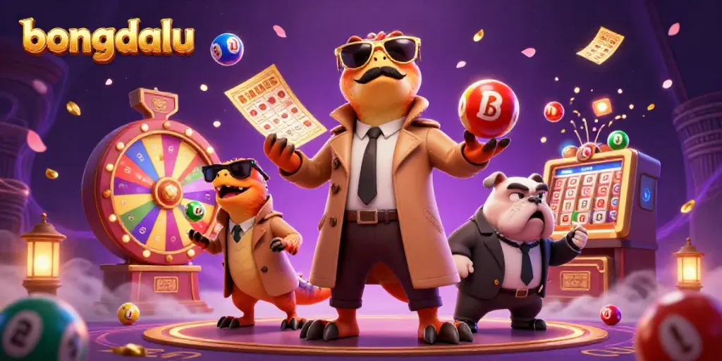 Experience the thrill of bongdalu with cartoon raptors and casino excitement in a vibrant 3D scene.