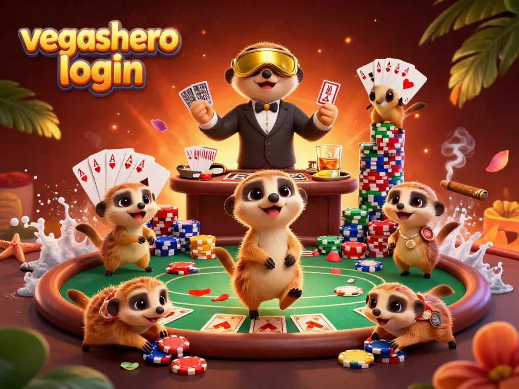 Experience exciting gameplay at VegasHero login with meerkats running a bustling casino scene.