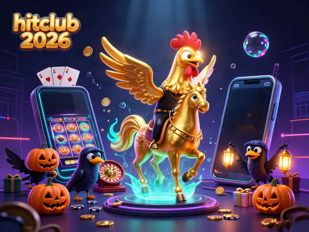 Engage in winning with Hitclub 2026 as a golden rooster and friends light up the casino world.